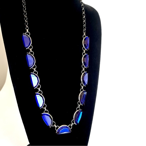 COLDWATER CREEK Vibrant Blue Glass Half Moon Long Silver Necklace NWT - Picture 6 of 10